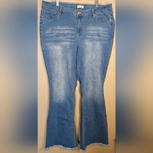 Light Blue Flare Cut Raw Hem Jeans